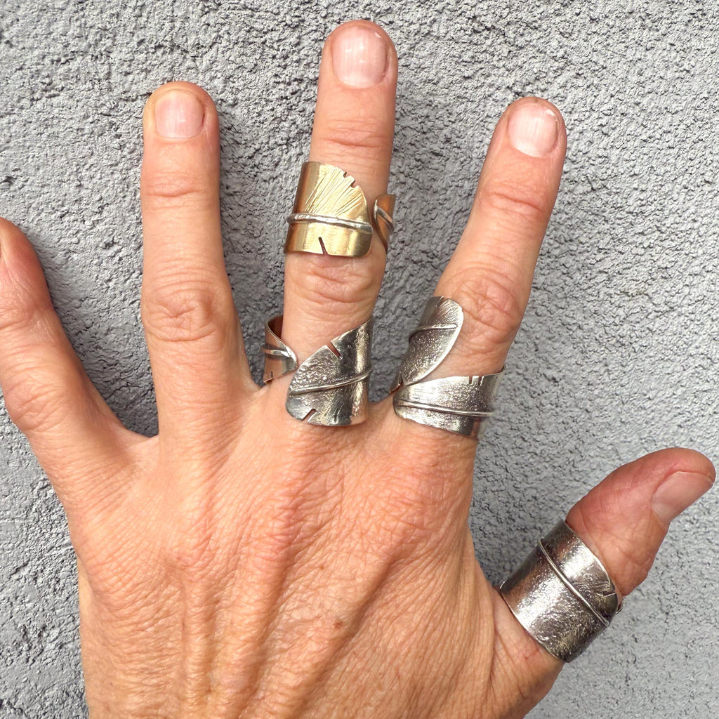 Handmade Brass Feather Ring | Mixed Metal Feather Jewelry