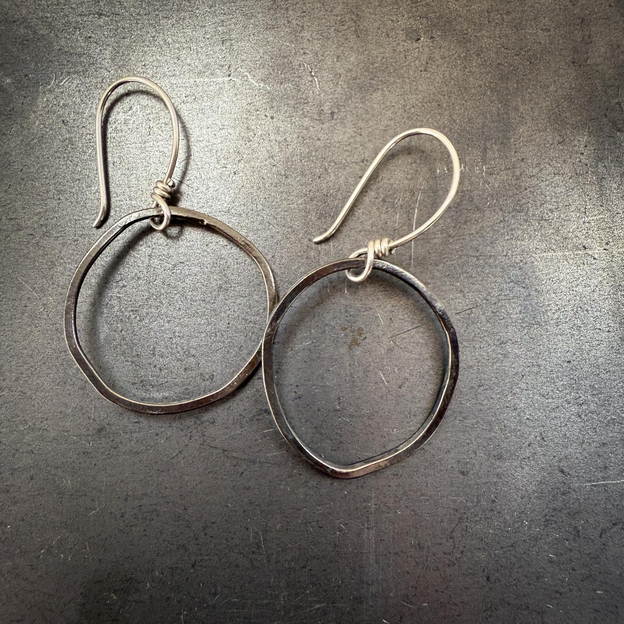 Abstract Hoop Earrings with Dark Patina + Gemstone Dangles