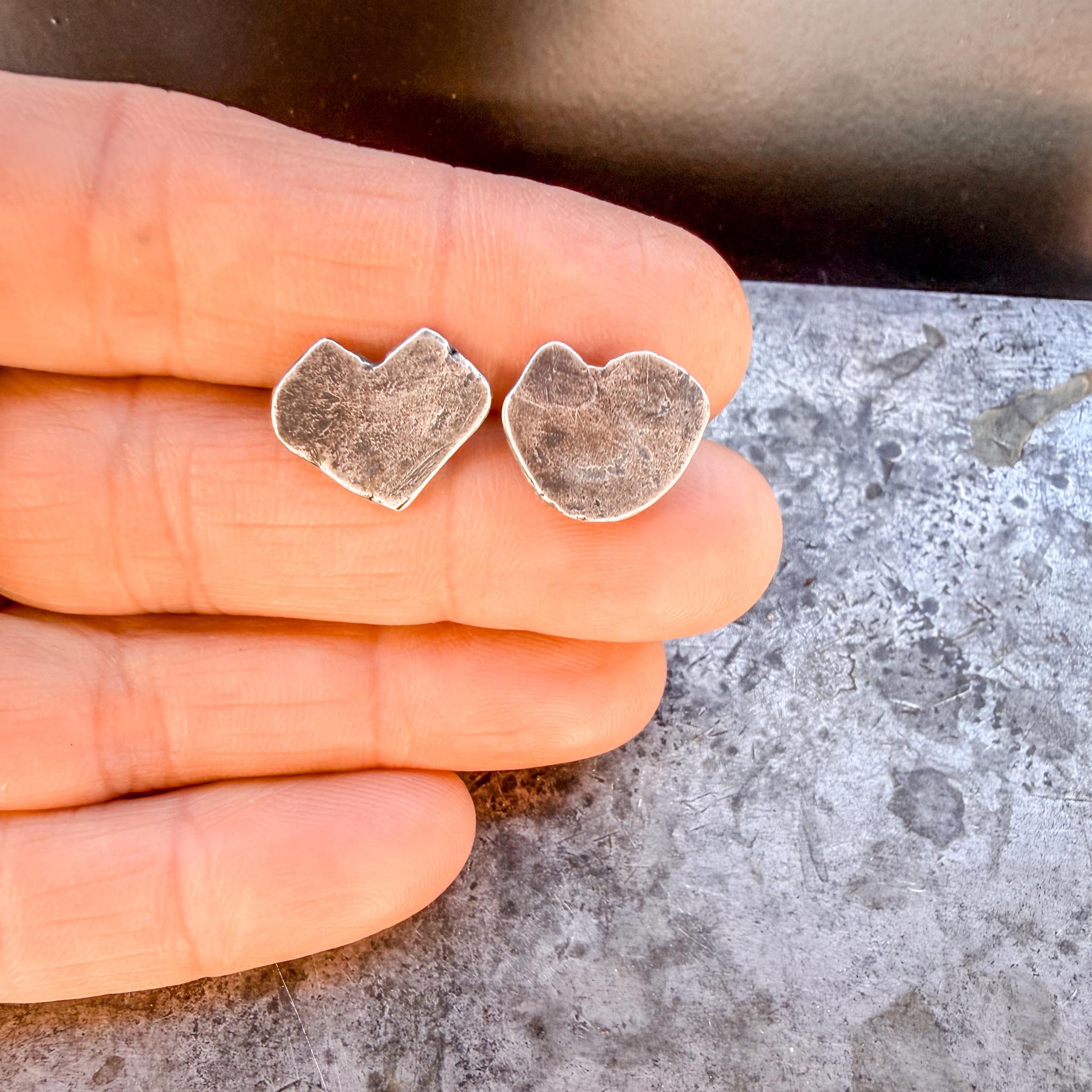 Silver Heart Studs