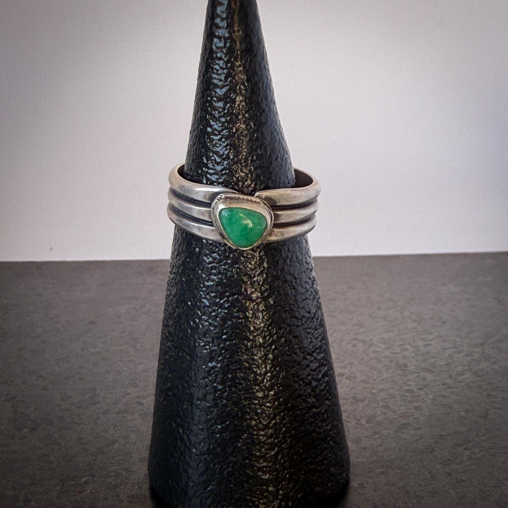 Hubei Turquoise Triangle Ring | Sterling Silver Wide Band | Handmade Minimalist Artisan Jewelry