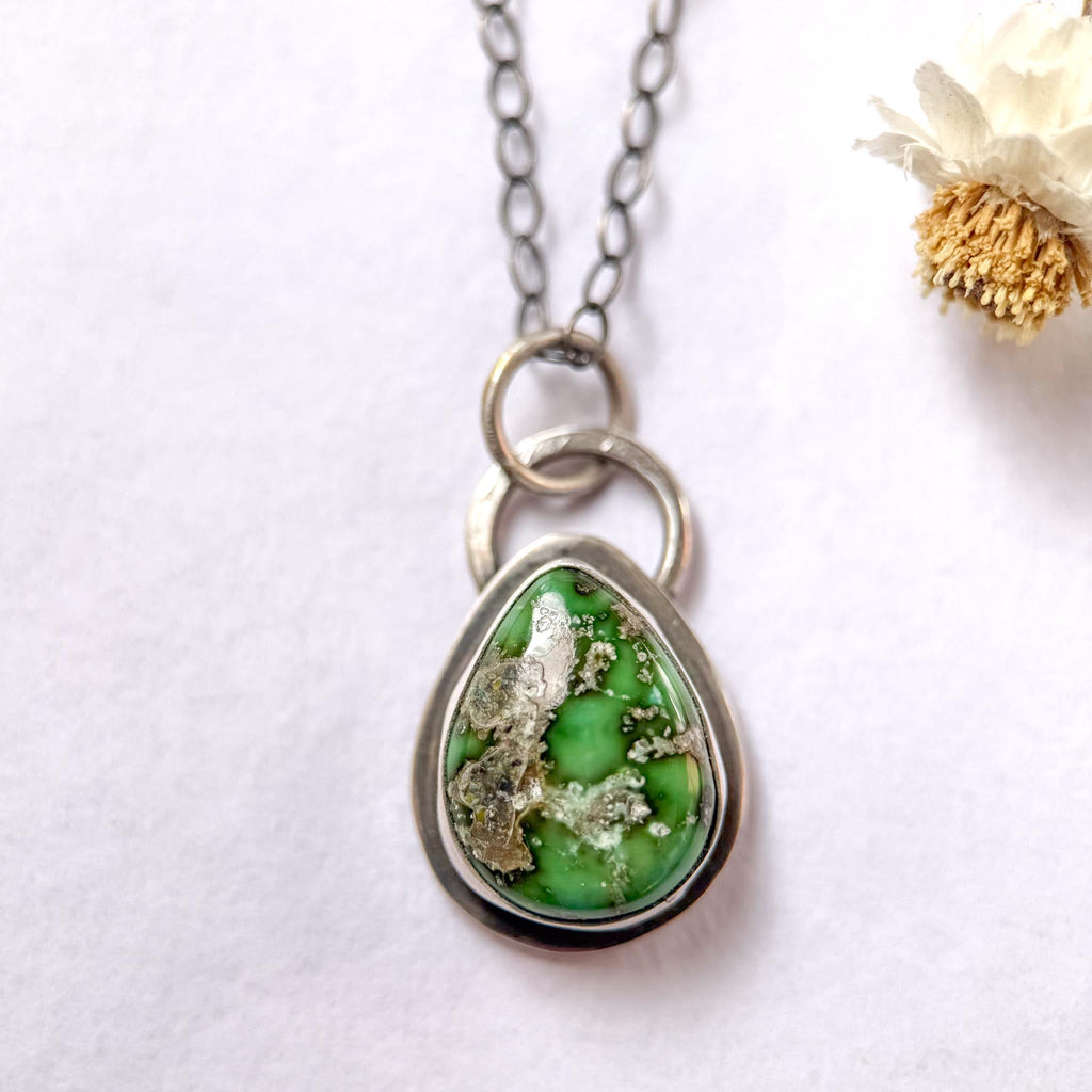 Sonoran Gold Turquoise Necklace in Sterling Silver | Small Oval Pendant