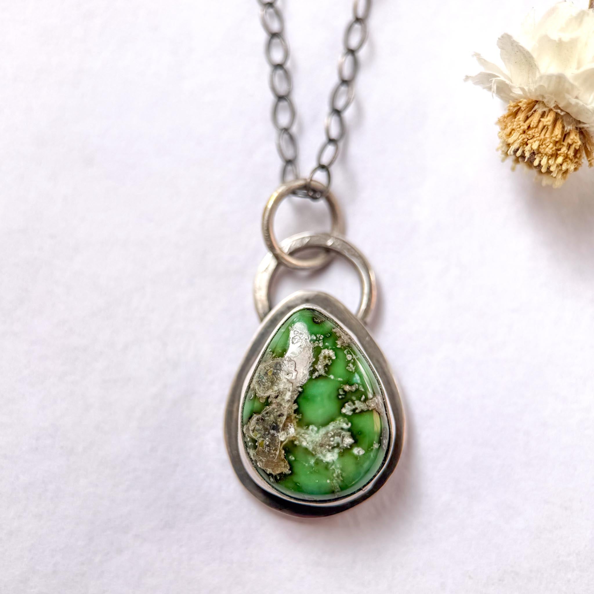 Sonoran Gold Turquoise Necklace in Sterling Silver | Small Oval Pendant