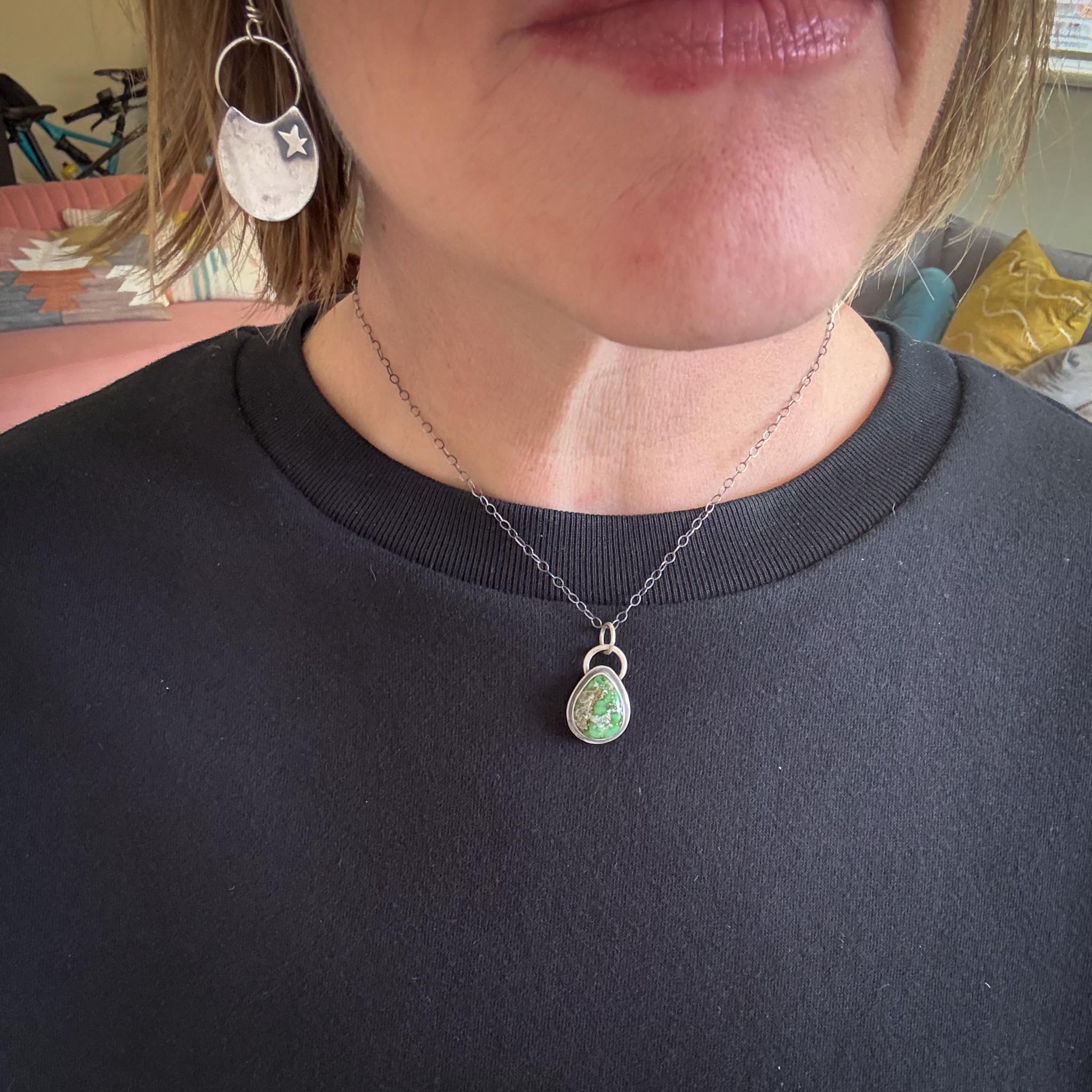 Sonoran Gold Turquoise Necklace in Sterling Silver | Small Oval Pendant