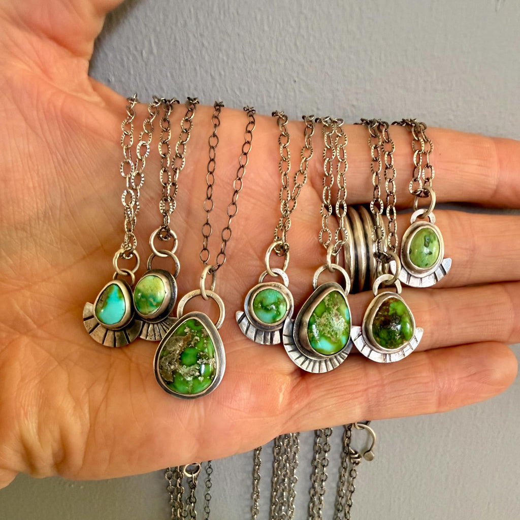 Sonoran Gold Turquoise Necklace in Sterling Silver | Small Oval Pendant