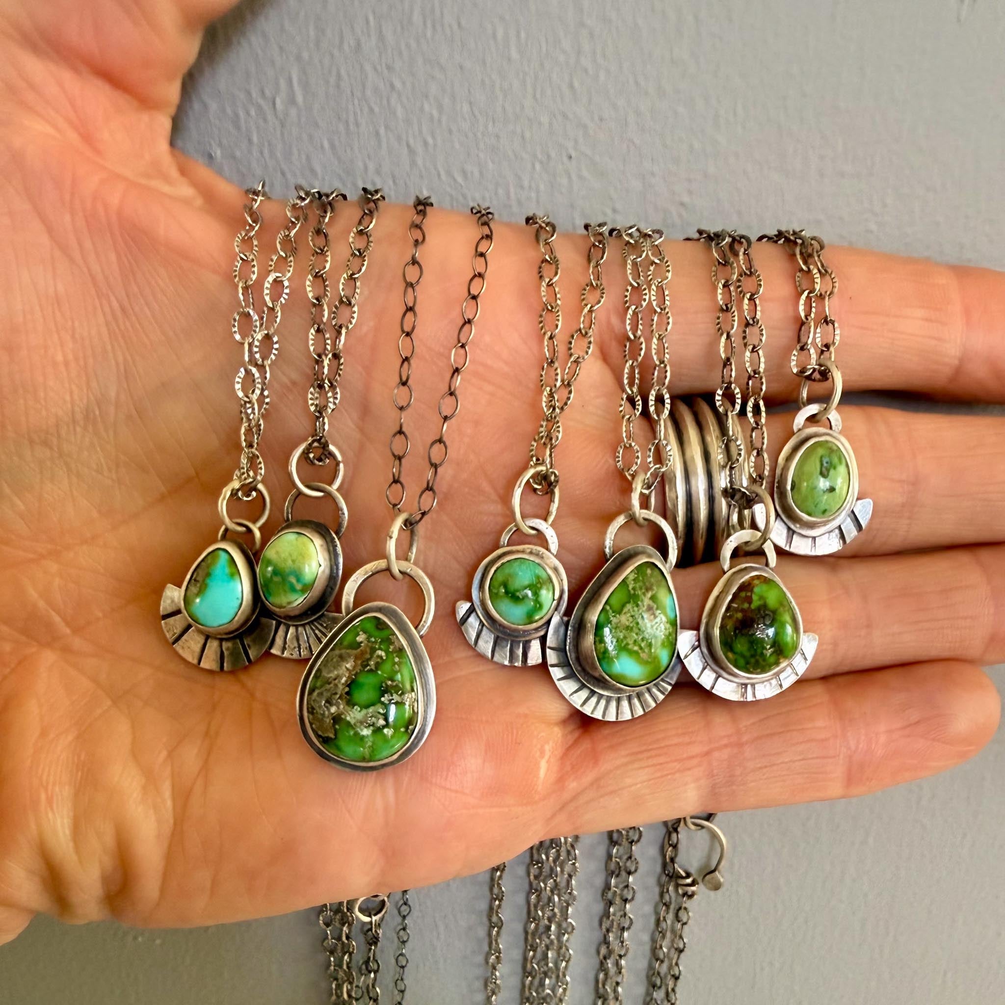 Sonoran Gold Turquoise Necklace in Sterling Silver | Small Oval Pendant