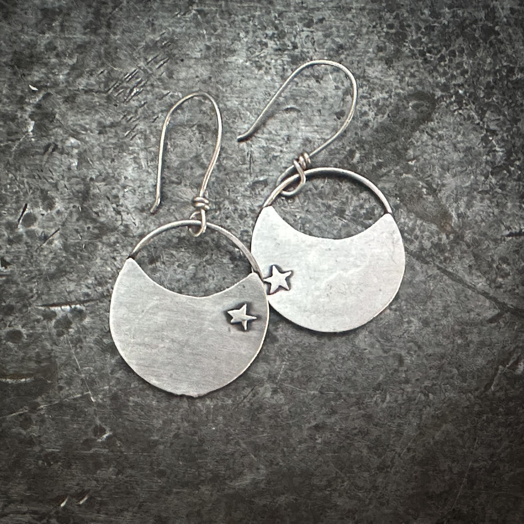 North Star Crescent Disc Earrings | Sterling Silver + Hand-Pierced Stars | Ride the Wind Collection